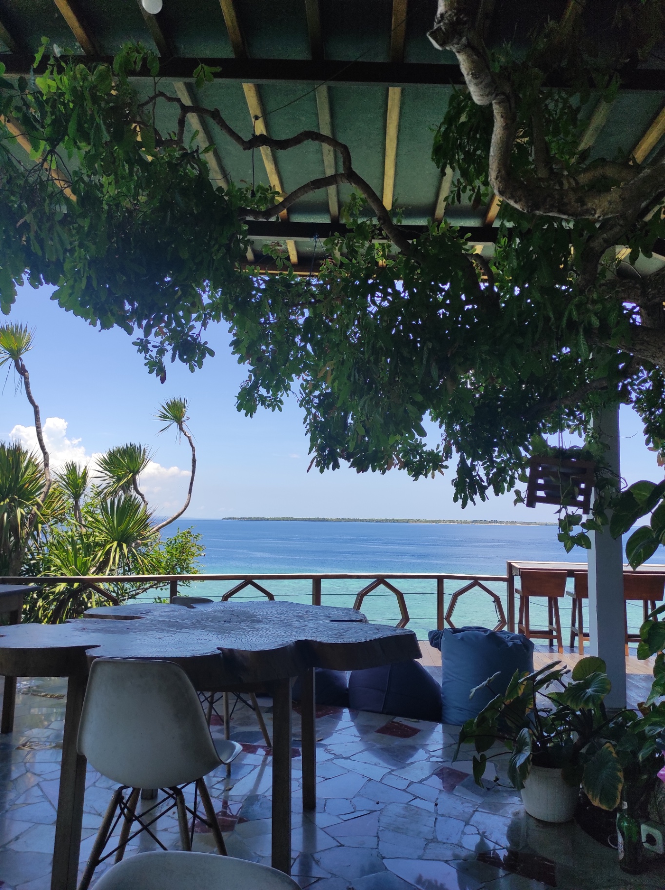 Restaurant terrace dining with ocean view